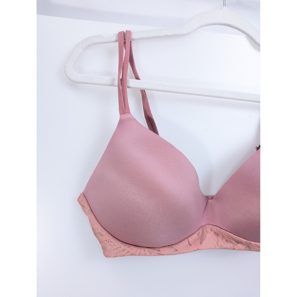 Aerie Real Sunnie Wireless Bra Size 34D Pink Lace Trim Smoothing Comfort T Shirt - Picture 3 of 10